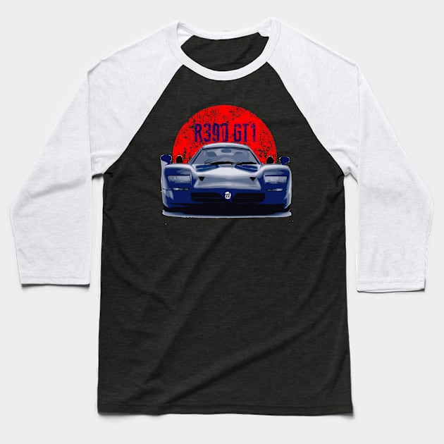 Nissan R390 GT1 Red Flag Baseball T-Shirt by mufflebox